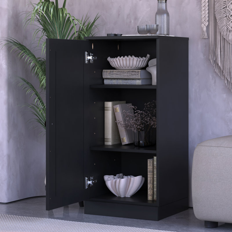 100% Solid Wood 3-Shelf Bookcase with Solid Door and Adjustable Shelves, Black