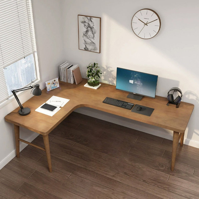 Brown L-Shaped Solid Wood desk, Left, 29.53" H x 62.99" W x 39.37" D