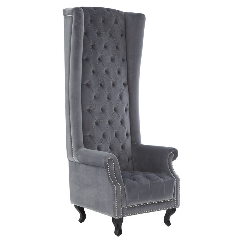 Velvet Wingback Chair, Grey