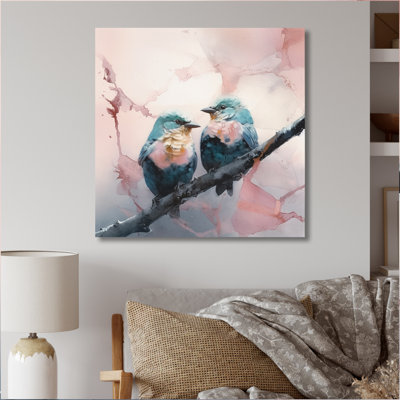 " Two Blue Birds on a Flower Tree III " Print