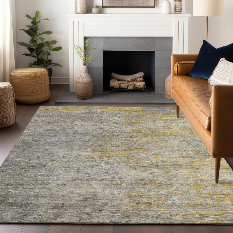 Tapis gris intérieur / extérieur lavable en machine Christain ACN1297, Rectangulaire 8 pi x 10 pi
