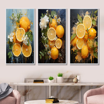 Jaune et jaune Yin Yang Lemon - fruits, ensemble de 4 reproductions d'art mural