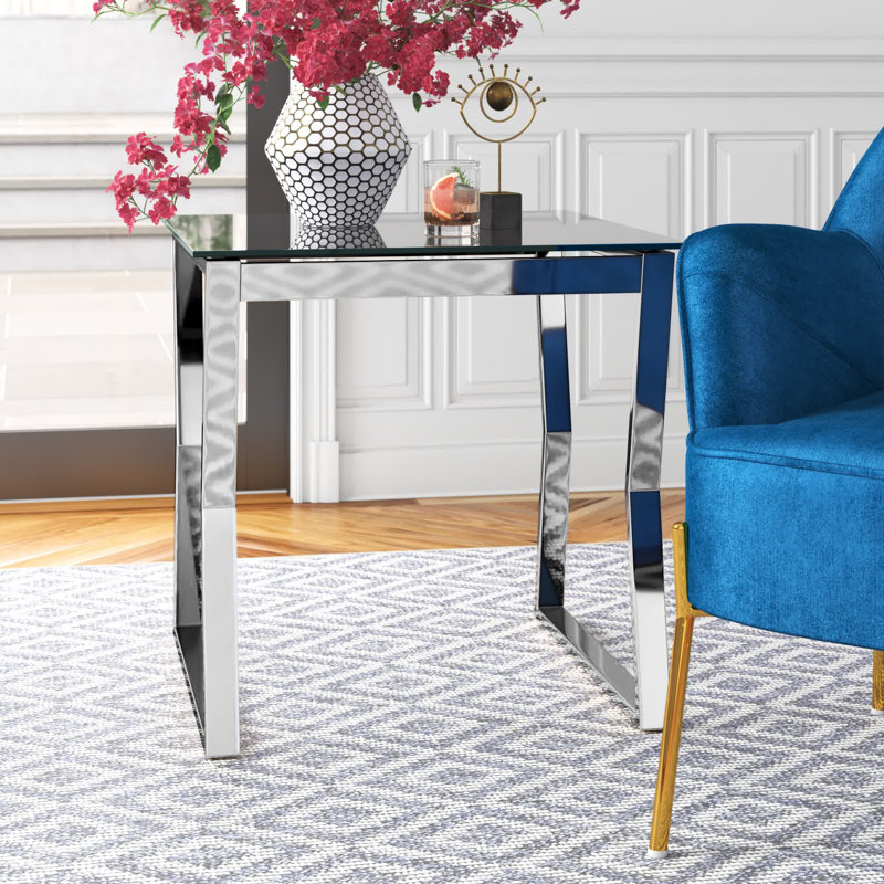 Table de bout Xander, Plateau transparent / base chromée