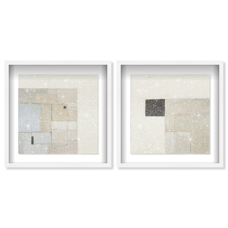 Soft Roughness Set Shadowbox Abstract Print by Oliver Gal, Black Frame, 12 x 12, 25.5"H x 25.5"W, White Shadowbox