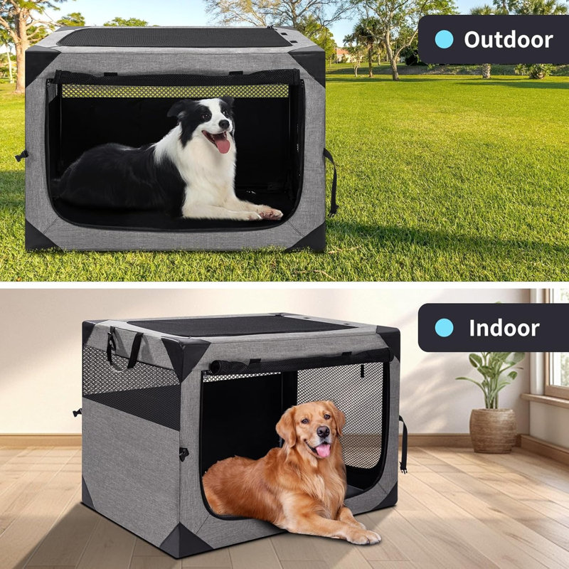 Cage de voyage portable pour chien de 30 pouces, chenil pliant pour animaux 3 portes avec fenêtres en filet durables pour chiens de taille moyenne, cage pliable pour chien