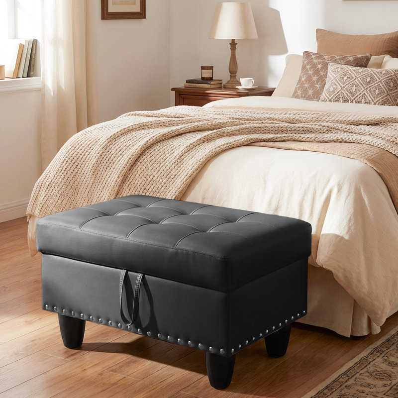 Banc repose-pieds rectangulaire avec couvercle à charnière, repose-pieds en similicuir pour le salon, la chambre à coucher, le vestibule, 28,5 po x 19 po x 17,5 po