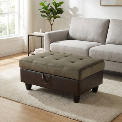 Pouf de rangement en velours et simili cuir - Banc capitonnÃ© Ã  couvercle relevable avec rangement intÃ©grÃ©, assise moelleuse pour le salon et la chambre Ã  coucher, brun grisÃ¢tre