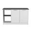 Îlot de cuisine avec grande surface supérieure, armoire à deux portes et tablettes ouvertes blanc / onyx