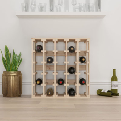 25 Bottle Solid Wood Floor Wine Bottle Rack in Brown