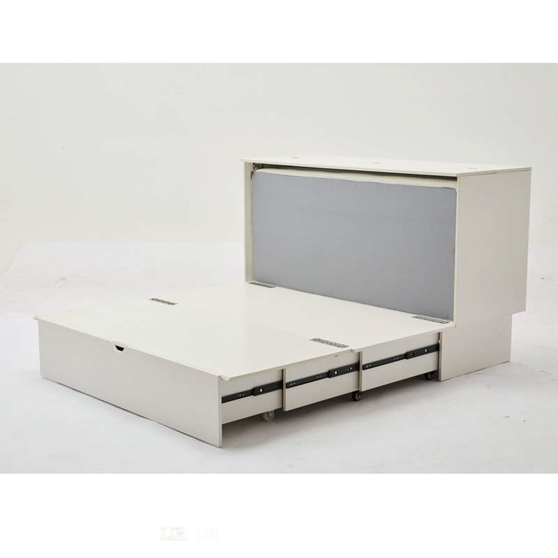 Lit escamotable pliant peu encombrant avec rangement, grand lit, matelas en mousse pliable et tiroirs surdimensionnés pour une vie moderne