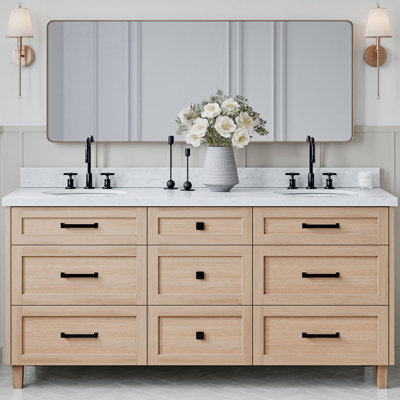 ARIEL Monroe 73 Double Sink Bathroom Vanity with Italian Carrara Marble Top