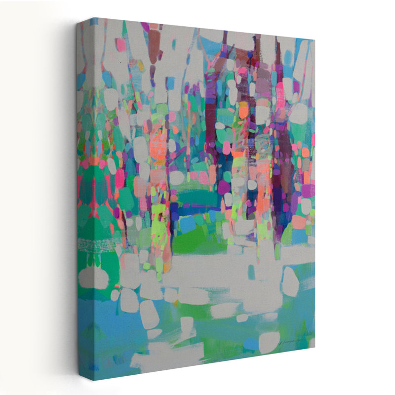 Aspen bleu or gris arbre fuchsia vert art nature art contemporain, H 36 po x l 24 po