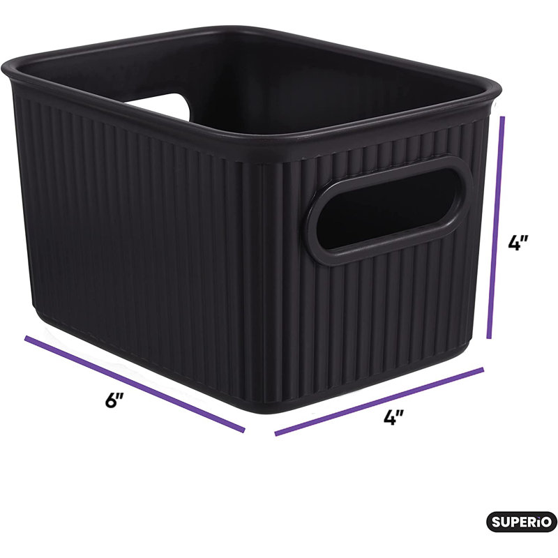 Ensemble de paniers en plastique nervuré, 4, Brun