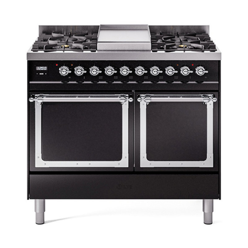 ILVE Nostalgie II Noblesse 40 in Dual Fuel Range, Liquid Propane, Glossy Black/Chrome