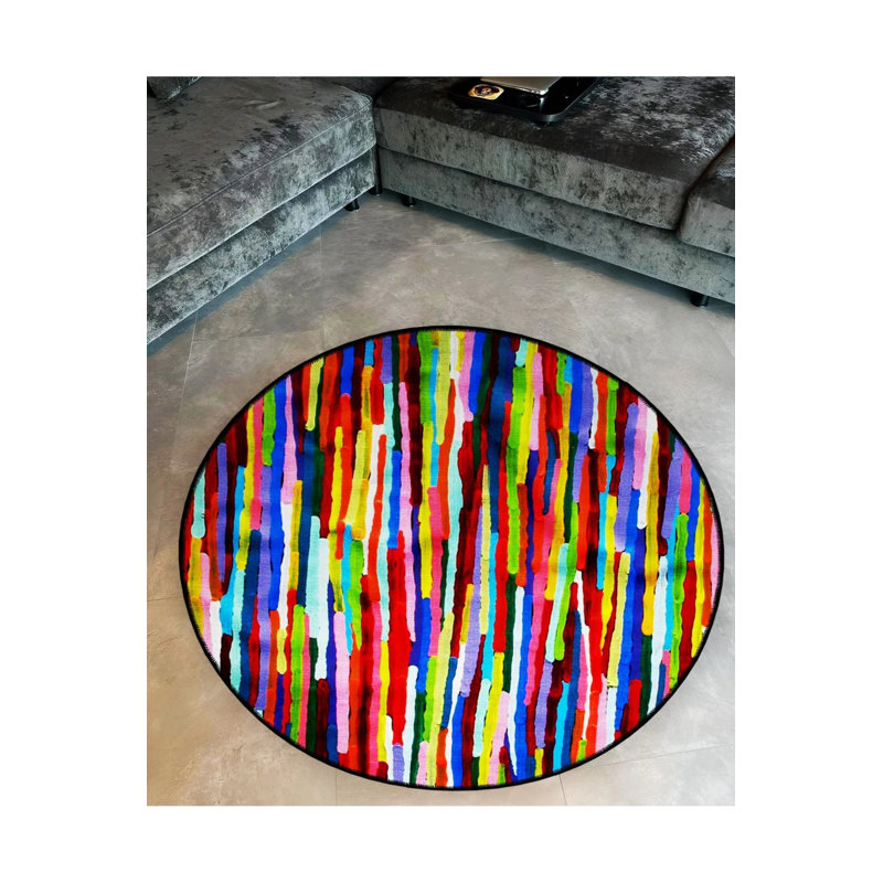 Multicolored Scattered Shapes Woven Base Modern Decorative Carpet, Round 4'