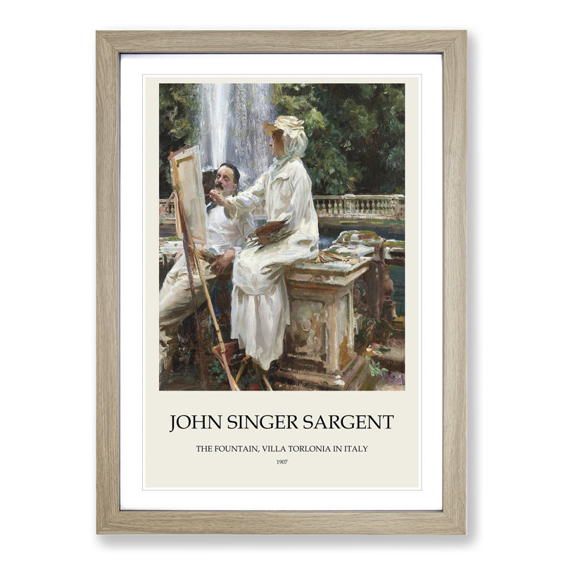 The Fountain, Villa Torlonia by John Singer Sargent - Picture Frame Painting, 48cm H x 36cm W x 2cm D, Oak Framed