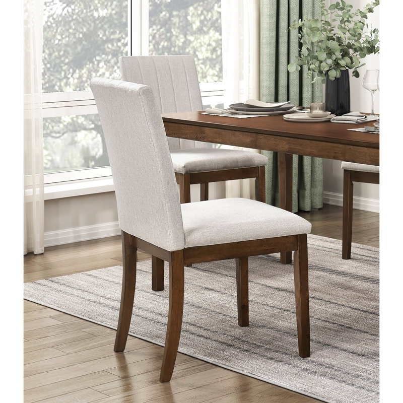 Chaises de salle à manger contemporaines en brun (de 2) - Structure revêtue de tissu d'ameublement en bois pour l'assise et le dossier en bois