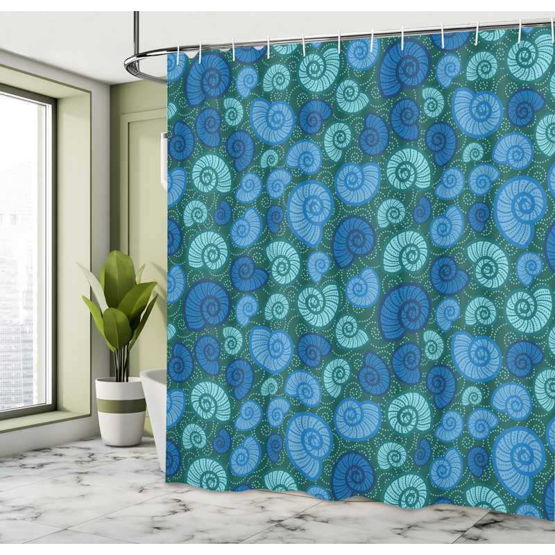Dakota Fields Shells Shower Curtain Periwinkle and Vortex Blue Violet Dark Teal, 70"H x 69"W