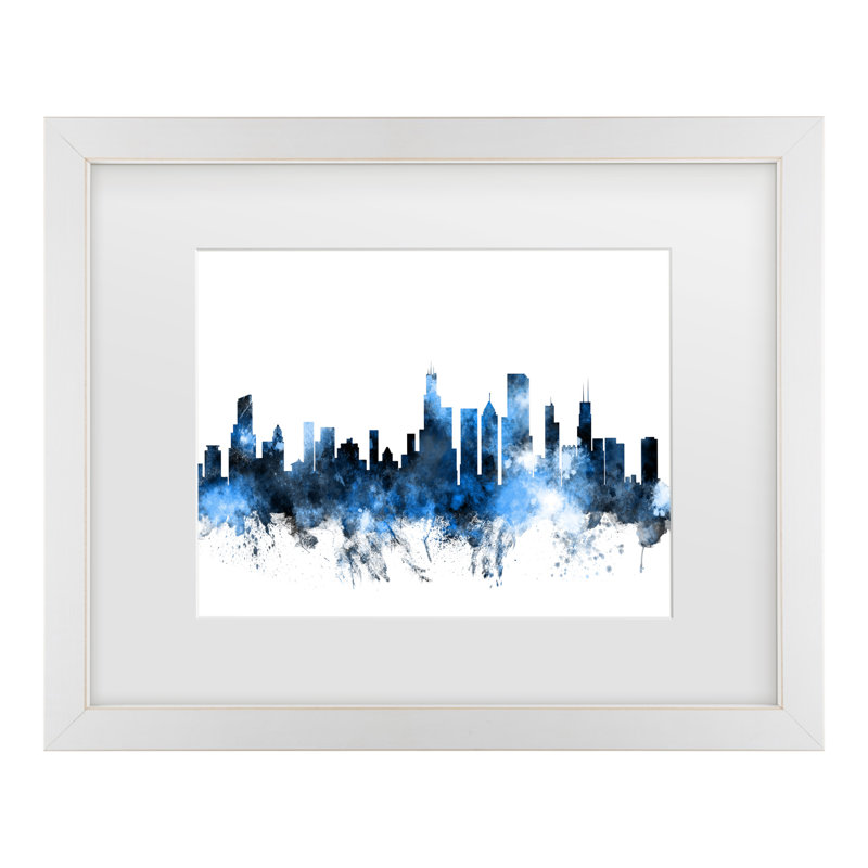 «Michael Illinois Skyline II», art encadré mat Michael Michael, Blanc, H 13 po x l 16 po x P 0,75 po