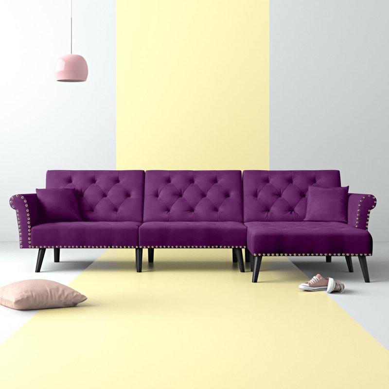 Canapé-lit 115 po, Velours mauve