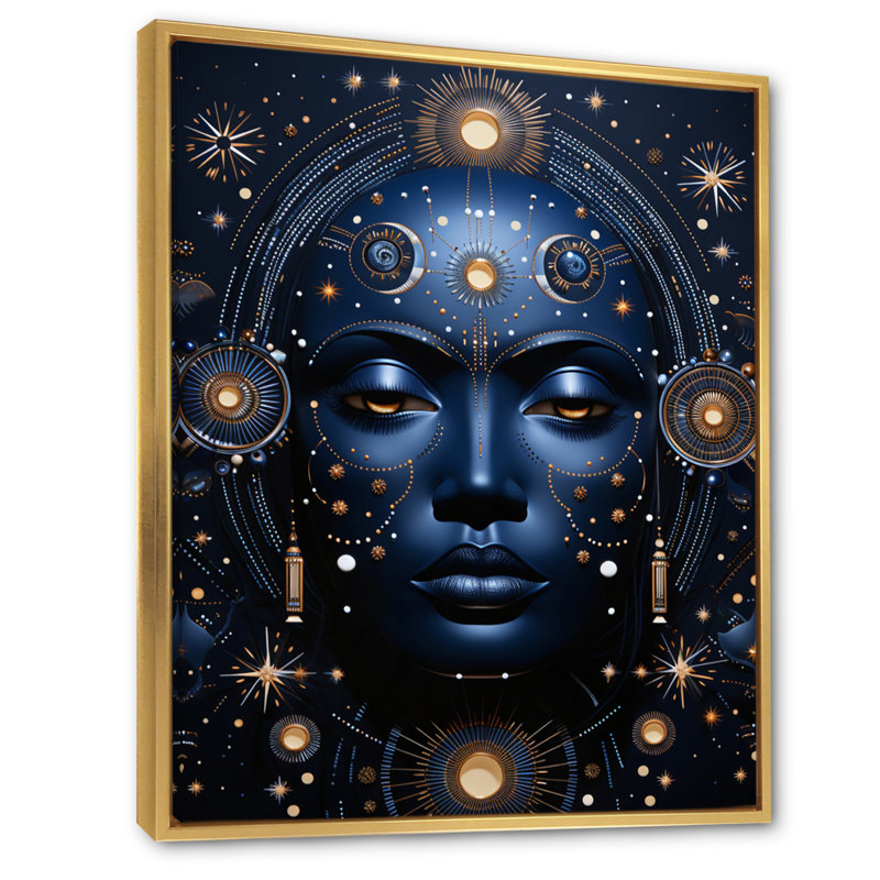 Holdin Native Art Blue Celestial Guardians III - impression, H 44 po x l 34 po x P 1,5 po, Cadre flottant doré