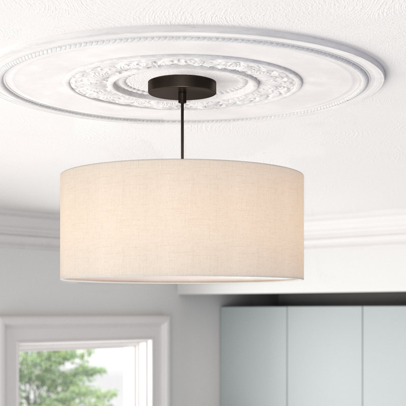 Swarey 3-Light Dimmable Drum Pendant, Oatmeal, English Bronze