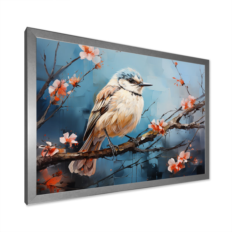 «Winter Birds On Snowdrops Branch» sur toile, H 24 po x l 32 po x P 1 po, Cadre simple argenté