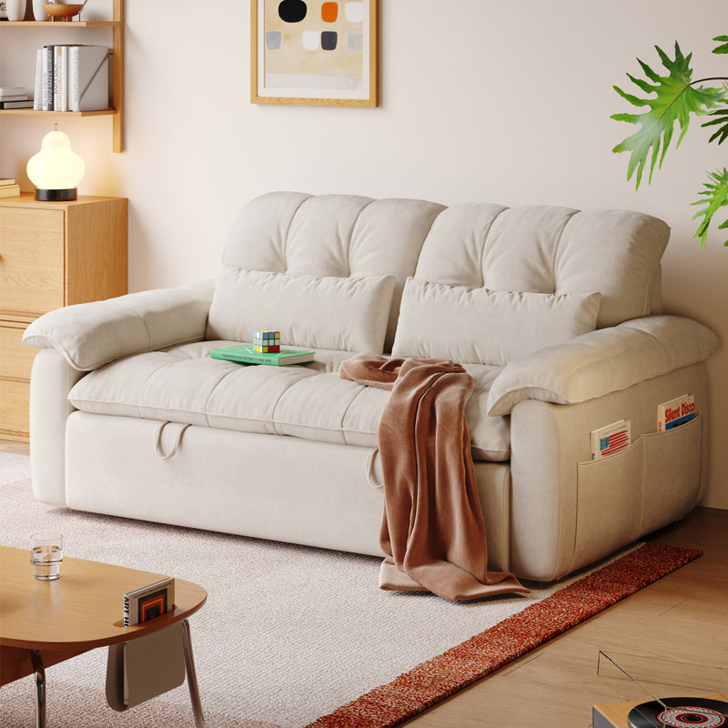 59.06"3-in-1 Pull-Out Sofa Bed with Adjustable Backrest, Storage Armrests & Cozy Adult Sleep, White