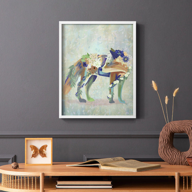 Fantastic Florals Fox, reproduction encadrée debout - bois massif, Blanc, H 20 po x l 16 po