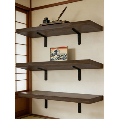 Floating Wall Shelves With Brackets, Set Of 3 Rustic Wood And Metal Wall Mounted Shelves For Home Storage And Decor, Easy Install Shelving For Living Room, Kitchen, Office, And Bathroom