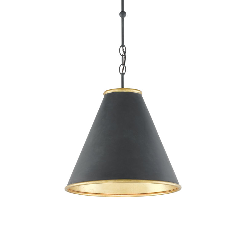 1 - Light Single Cone Pendant, 18" H x 16" W x 16" D, Black/Gold