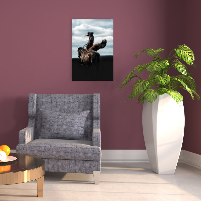 Wild Horses Rearing Dramatic Abstract Contemporary Horse Nature Landscape Wall Art Print 1 Piece Wrapped Canvas Wall Art