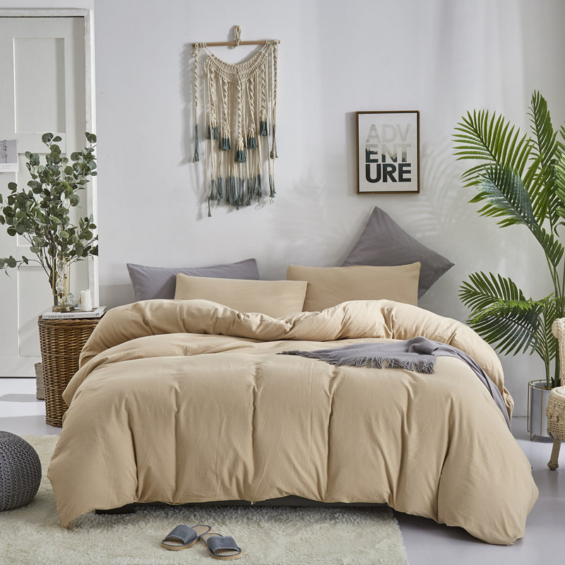 Solid Color Comforter Light Color 3 PCs Bedding Set Pure Color Bed Comforter Set, Twin Comforter + 2 Pillowcases, Champagne