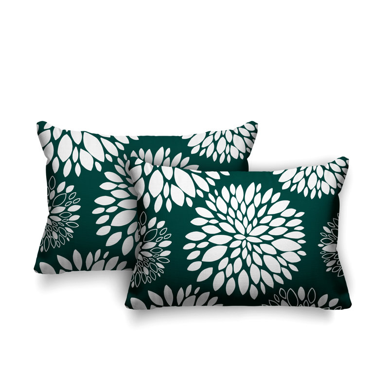 Floral Outdoor Reversible Throw Pillow, Green