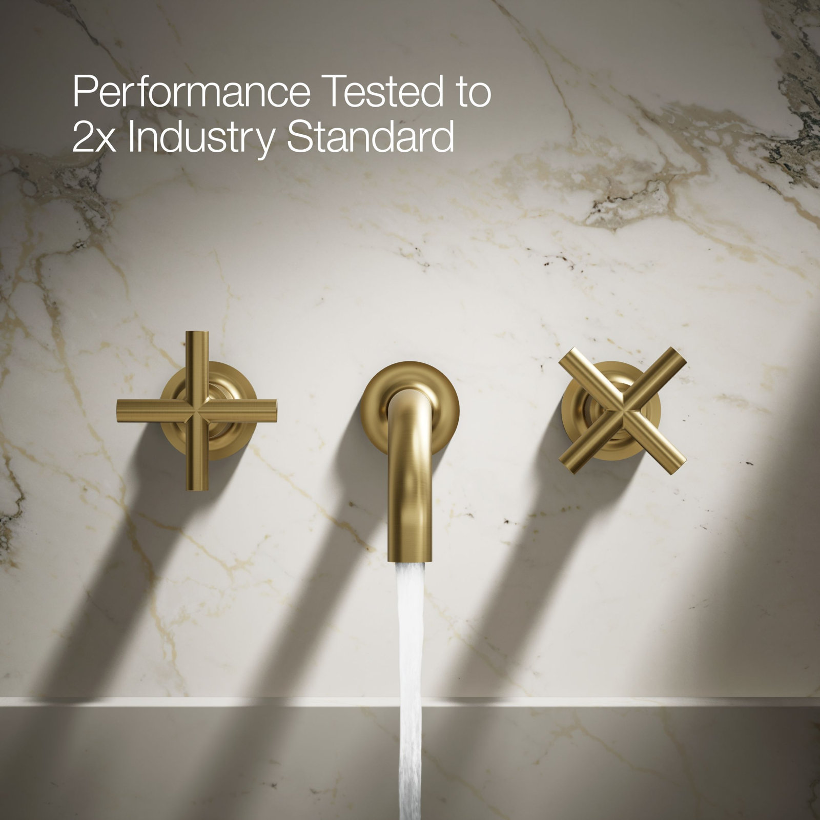 Purist Wall Mounted Bathroom Faucet, Vibrant Brushed Moderne Brass, Cross Handle