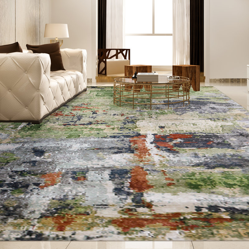 Area Rug in Gray/Green/Rust/Ivory, Abstract, Rectangle 10' x 14'
