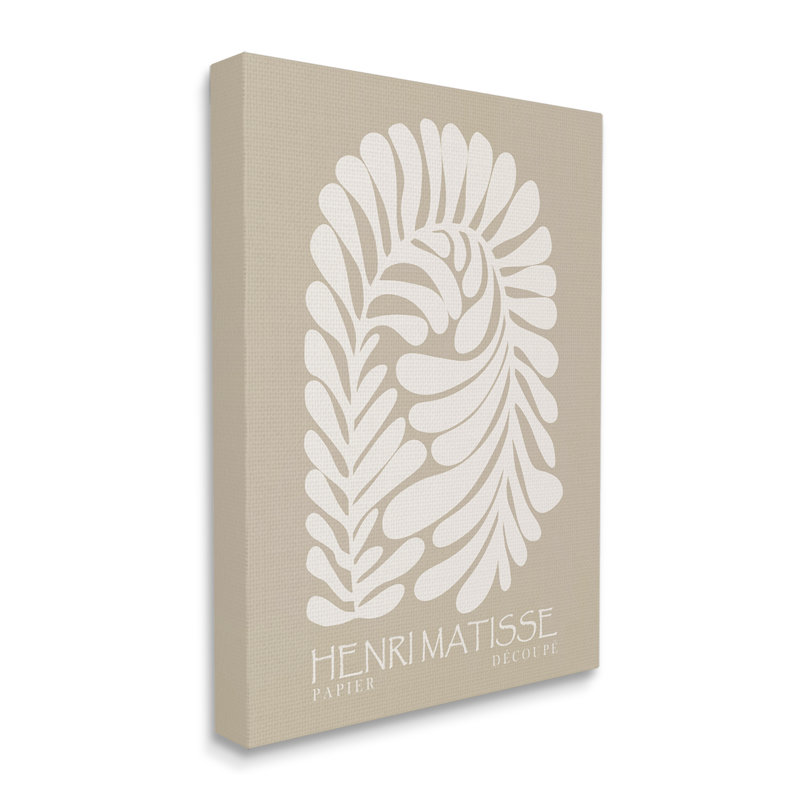 «Neutral Tones Botanical Leaf Motif Matisse Text» par Ros Ruseva - impression, Toile tendue, L 16 po x H 16 po