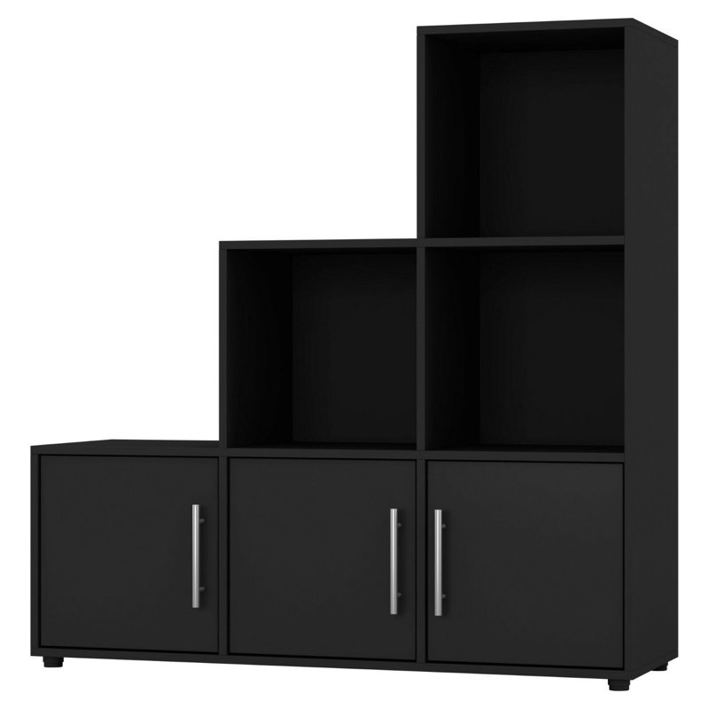 Berra 90.5cm H x 89cm W Step Bookcase, Black