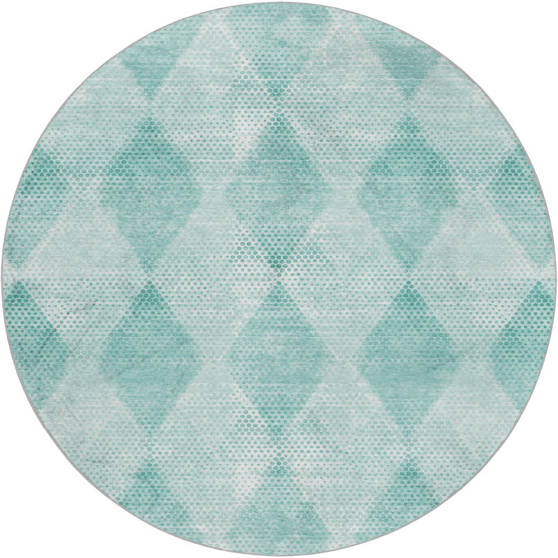 Premium Machine Washable Dream Shag ADS539 Geometric Rug, Teal, 8' Round
