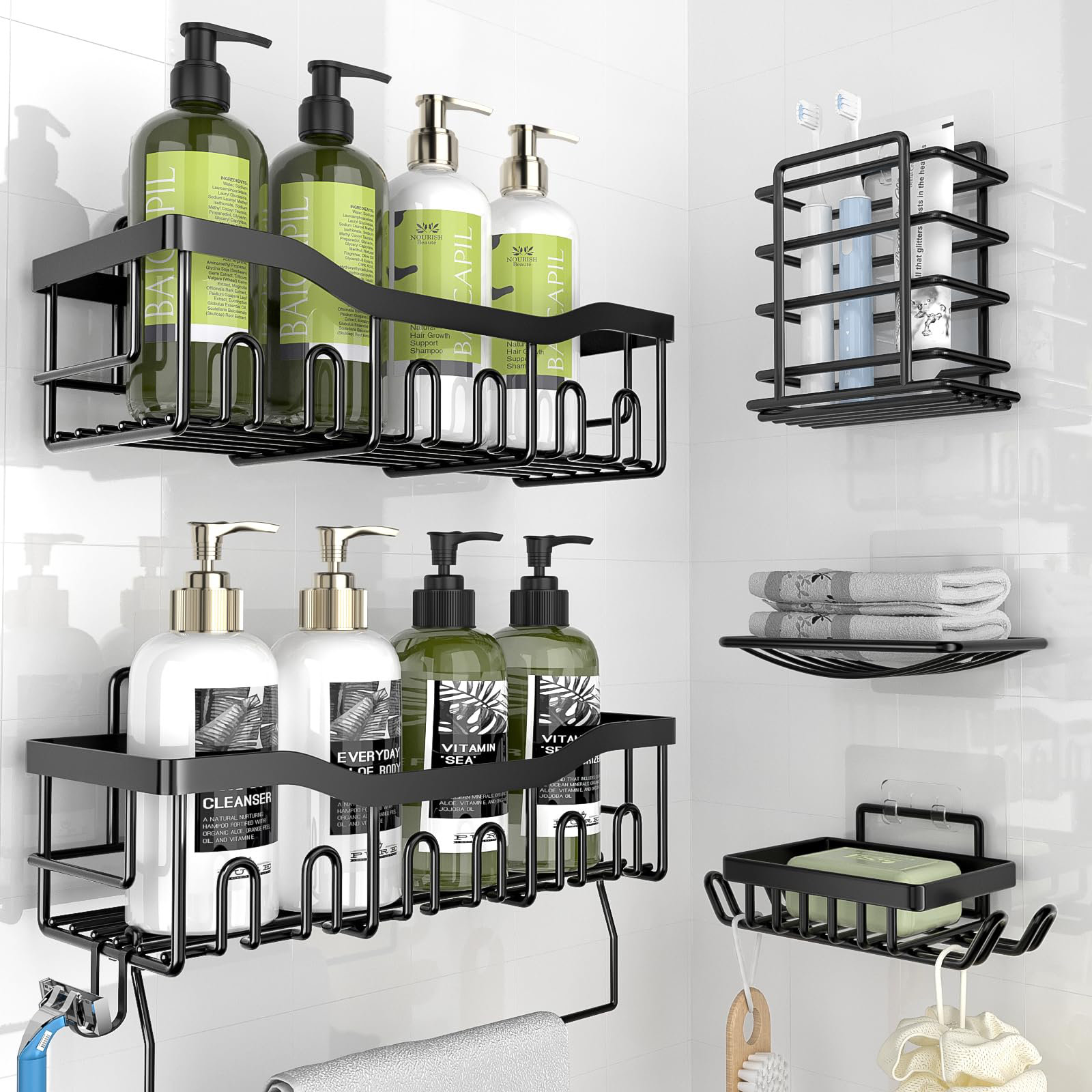 Latitude Run® Stylish Matte Black Shower Caddy Organizer - 6 Pack ...