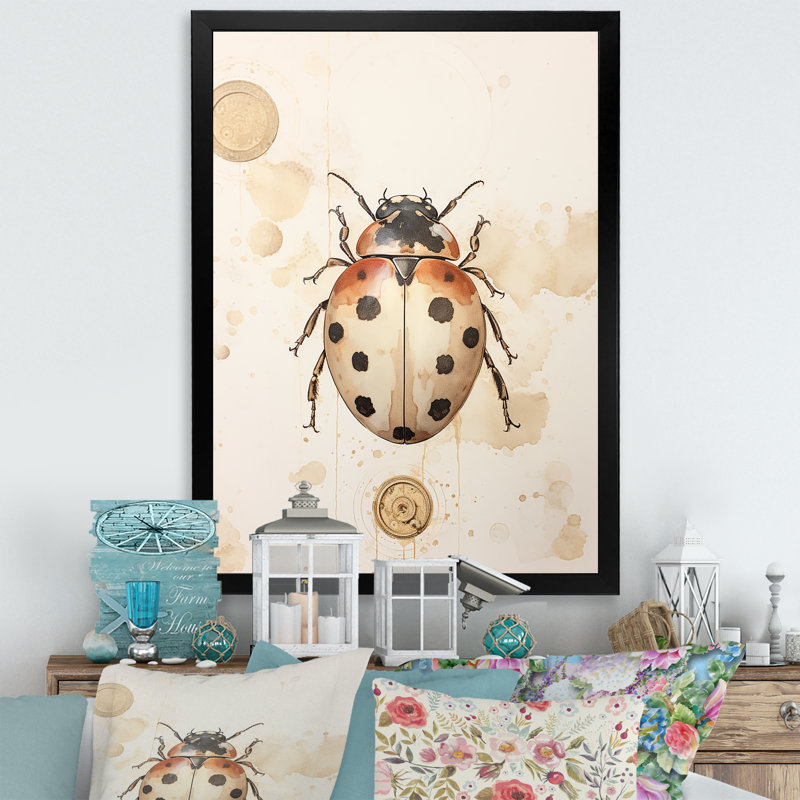 Coccinelle minimalisme doré rétro III, H 40 po x l 30 po x P 1,5 po, Cadre simple noir