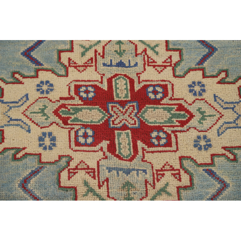 Light Blue Geometric Kazak Oriental Rug 5x7