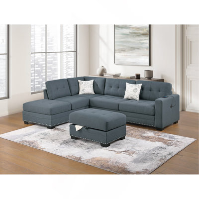 Ensemble de salon modulaire en forme de L avec repose-pieds et canapé capitonné 3 pièces