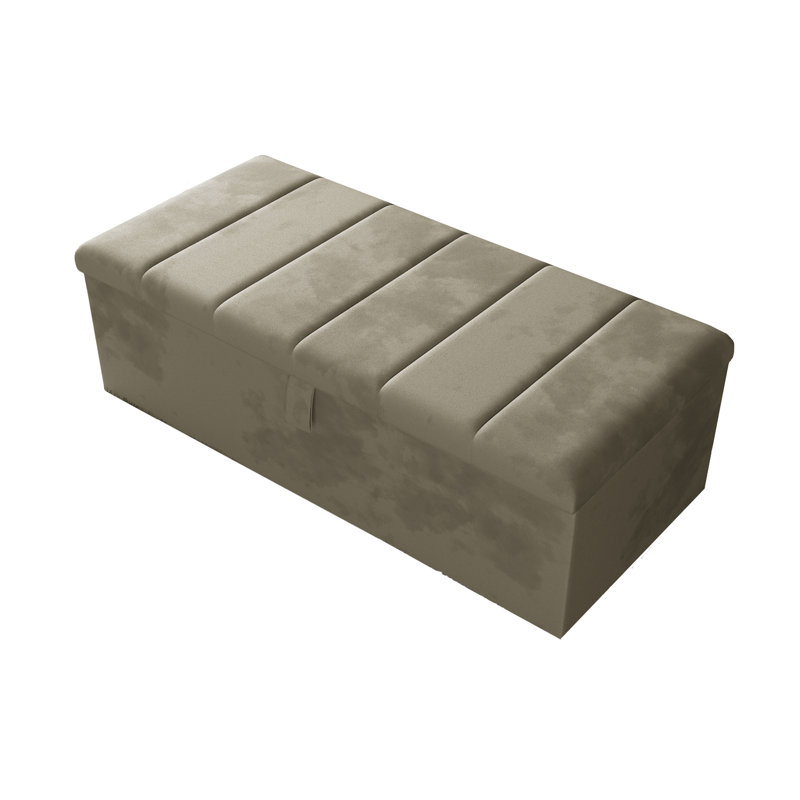 Alakay 102cm Wide Rectangle Striped Ottoman Storage Box with Hydrolic Arm, Plush Coffee