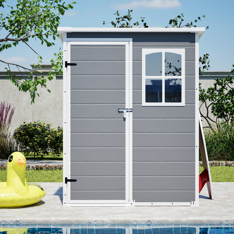 5X3ft Grey Resin Outdoor Storage Shed With Lockable Door And Snow - Material, For Long Term Backyard Translucent Window, Versatile Space Garden Tools Pet House