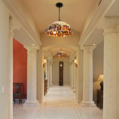 Handcrafted Stained Glass Decoration, Carefully Handcrafted By Artisans, Add A Mysterious And Romantic Atmosphere To Your Space, 2 E26 Bulbs, Height Adjustable - Comes With A 20-Inch Hanging Chain
