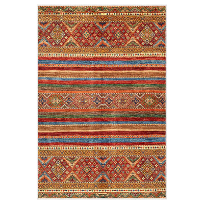 Wencil Luxurious Cotton Area Rug (80 x 50 cm), Antibacterial, Non-Slip PVC Underside, 1.2 lbs, 0.4 in Pile Height | Machine Washable, Elegant Cream, Red, Orange, Camel & Blue Design | Perfect for Living Room & Bedroom Decor