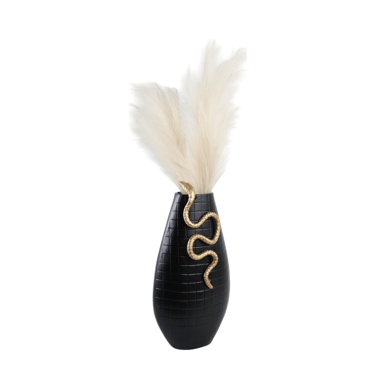 Mercer41 Curved Snake On Vase, Black/Gold, 21" H x 11" W x 7" D