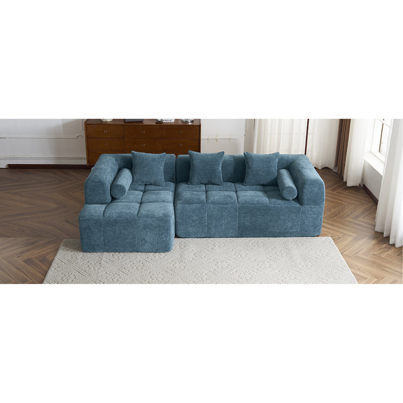 Canapé modulaire de 101,2 po avec canapé à compression complète et canapé modulaire à assise profonde et deux poches latérales pour le salon, bleu