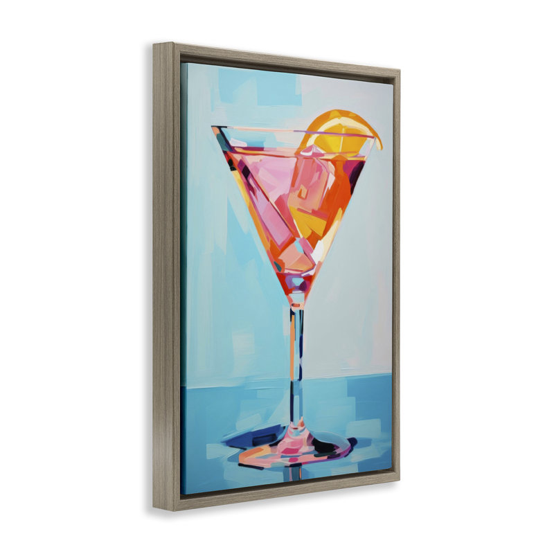  Toile Martini bleue et rose par LSR Design Studio, H 31 po x l 21 po, Cadre flottant orme Montalcino